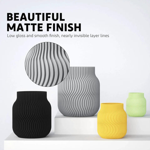 Vases showcasing beautiful low-gloss matte finish, representing results achievable with Matte PLA Filament Teal Green 1kg 1.75mm For FDM 3D Printers.