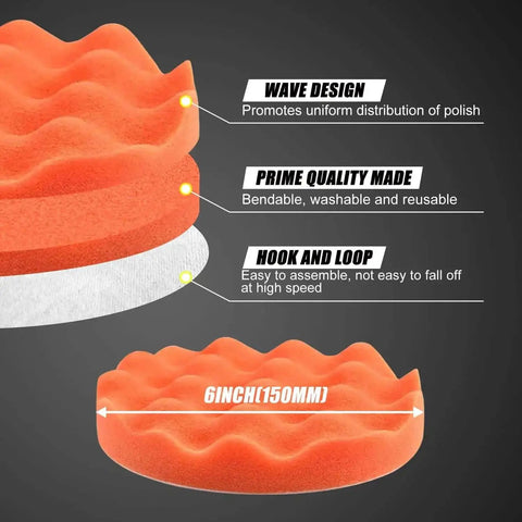 6 Inch Car Polishing And Buffing Sponge Pads Kit With Wave Design For Household Electric Drill And Auto Polisher