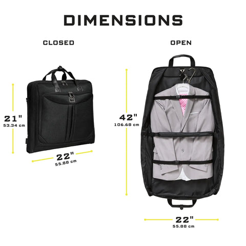 Dimensions of a Premium Suit Garment Bag Carry On For Travel And Business With Over Shoulder Strap Hangs Four Suits Laptop Compartment