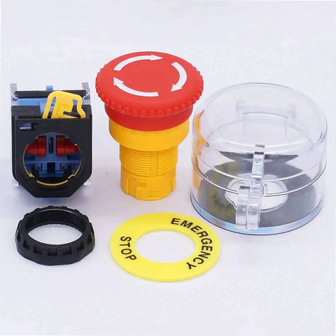 22mm Emergency Stop Push Button Switch With Red Mushroom Latching Design Station Box Cover 2 NC 10A 440V Key Lock Stop