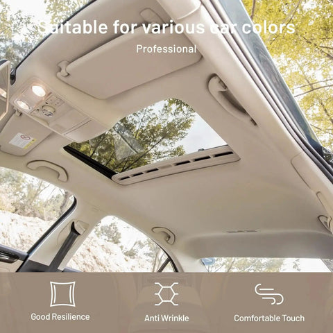 Beige Suede Auto Headliner Fabric 96 Inch By 60 Inch For Car Interior seen installed in vehicle ceiling