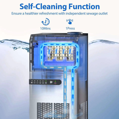 High Efficiency Under Counter Ice Maker, 120 Lbs Per Day, Stainless Steel, 45 Ice Cubes Per Cycle, Dual Water Inlet Modes, Self Clean