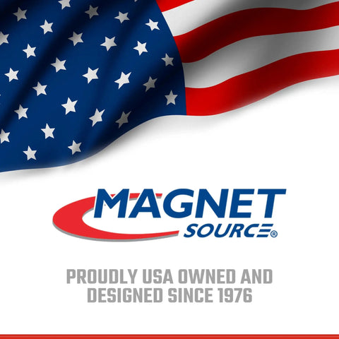 American flag with "Magnet Source" logo and text "Proudly USA Owned and Designed Since 1976"