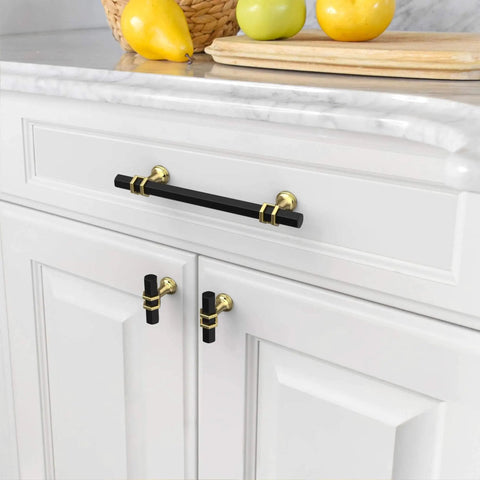 Matte Black and Gold Cabinet Pulls for Kitchen and Bathroom, 5 Inch Center to Center 128mm, 10 Pack Drawer Handles ZH0091