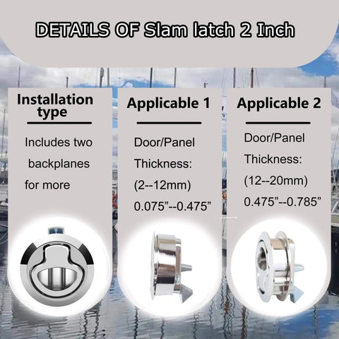 Boat Slam Latch Kit With Two Inch Lift Handle Deck Hatch Marine Grade Stainless Steel Zinc Alloy Flush Latches