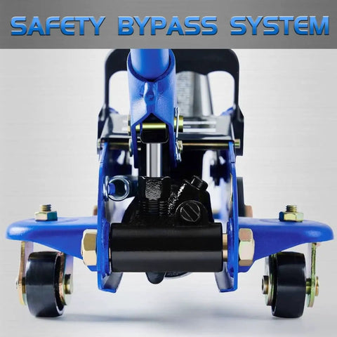 Front view of 2 Ton Hydraulic Floor Jack For Cars, Portable Car Lift With 4.9 To 11.8 Inch Lift Range, 3,800 Lb Capacity, blue finish