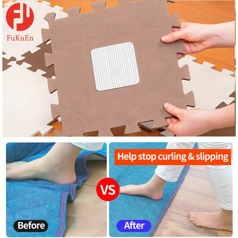 Anti Slip Carpet Grips 8 Pcs Set With Vacuum Technology Rug Grippers demonstration on hardwood floors.