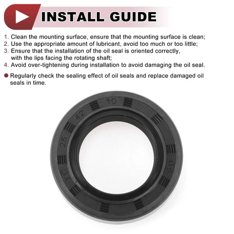 Installation guide and Five Pack Rotary Shaft Oil Seals High Pressure 25x42x10mm Black Nitrile Rubber 70 Durometer