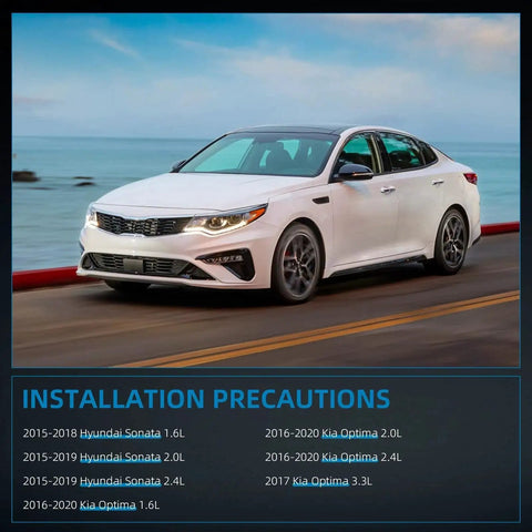 White Kia Optima driving on coastal road, suitable for Electric Fuel Pump Module Replacement for Hyundai Sonata and Kia Optima.