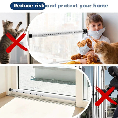 Heavy Duty Sliding Door Security Bar 17 To 50 Inch Adjustable With Rubber Tips For Windows, Home, Apartment And Travel Use