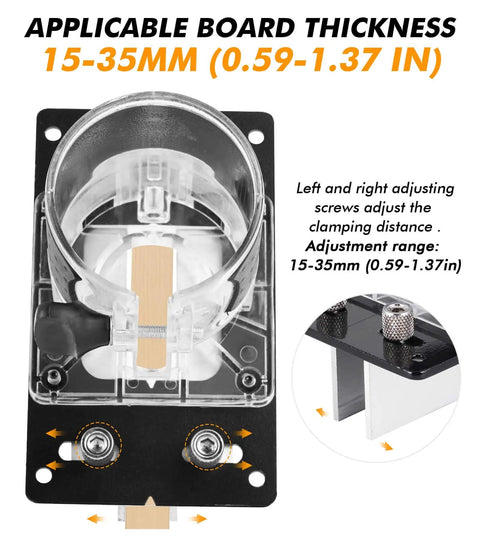Close-up view of 2 In 1 Invisible Fastener Slotting Jig For Woodworking Routers And Mortising, showcasing adjustable screws.