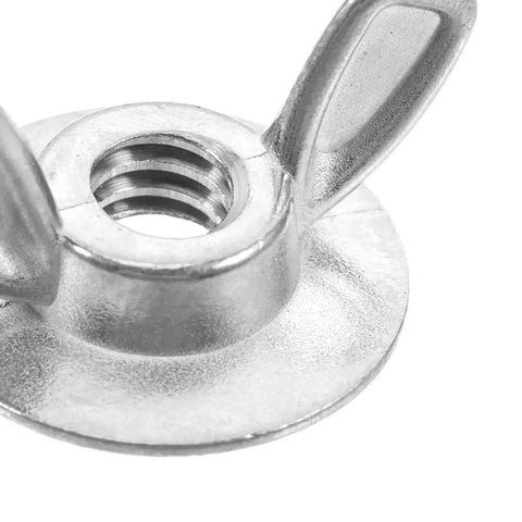 Close-up of 20 Pack Hurricane Shutter Wing Nuts 1/4-20 with Washer Base for Quick Release Storm Panels, metal butterfly screw