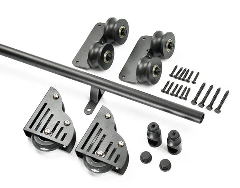 16Ft Rolling Ladder Hardware Sliding Rail Kit With Top Rollers And Braked Floor Wheels Full Metal Black Set for installations.