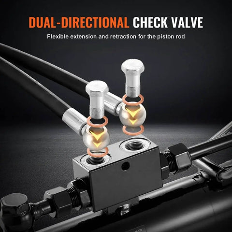 Dual-directional check valve with flexible extension and retraction for hydraulic hoses on a Cat 1-1 hydraulic top link for tractors.