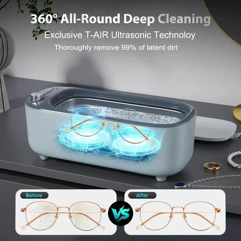 Pro Grade Ultrasonic Jewelry Cleaner With UV Light For A Deep Clean And Variable Frequency 47KHz To 50KHz, with glasses in tank
