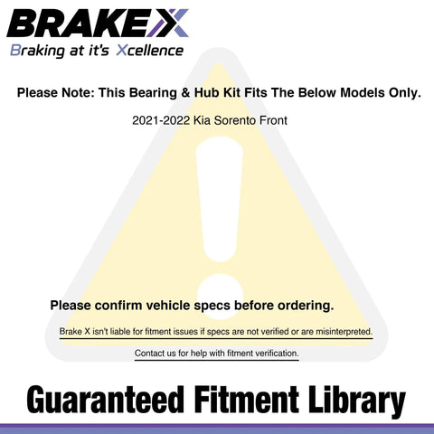 Warning note for fitment verification of Drop-In Front Right Wheel Bearing And Hub Assembly For 2021 2022 Kia Sorento HC Series