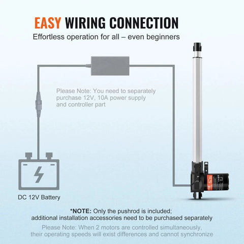 Installation diagram for Heavy Duty 12V 16 Inch Linear Actuator With 1320lbs Load, 0.19 In Per Second Speed, IP44 Protection, Includes Mounting Bracket