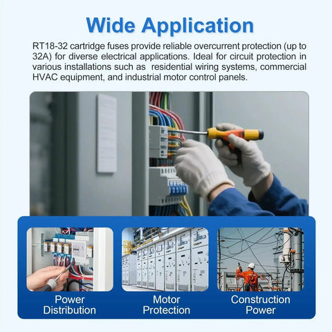 RT18-32 Fuse Holder Base With 10x16A Ceramic Fuses installed in industrial control panel for power distribution and protection