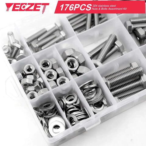 176 Piece Heavy Duty Bolts And Nuts Kit In 304 Stainless Steel with nine different sizes for DIY projects and home improvement