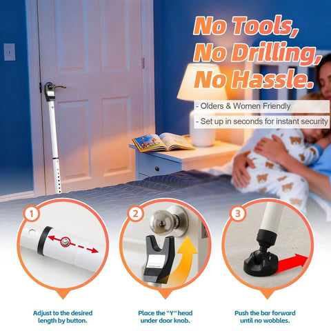Heavy Duty Door Security Bar Adjustable Up To 47 Inches Sliding Door Lock Stick Burglar Protection Withstanding 400 Lbs Force For Home Apartment Hotel Ideal For Women Seniors Kids And Pets 1 Piece installed on bedroom door