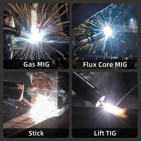 Different welding methods with All In One 200A Welder For Pros 4 In 1 Gas MIG Flux Core MIG Stick Lift TIG Portable Weld Machine