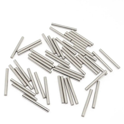 Stainless Steel Shelf Dowel Pins 4mm By 40mm 50 Pcs Heavy Duty Shelf Pins scattered, shown in silver metal.