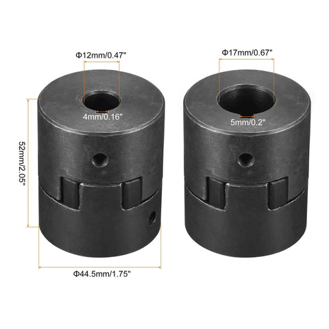 Rock Solid Heavy Duty Flexible Coupling Shaft 12Mm To 17Mm Bore, 52Mm Length, 44.5Mm Outer Diameter, 4Mm And 5Mm Slot
