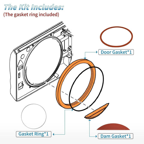 Illustration of Gasket Kit For M11 And M11D Ultraclave Steam Sterilizers By Midmark Includes Door Gasket Dam Gasket Ring Support Wires 002-0504-00
