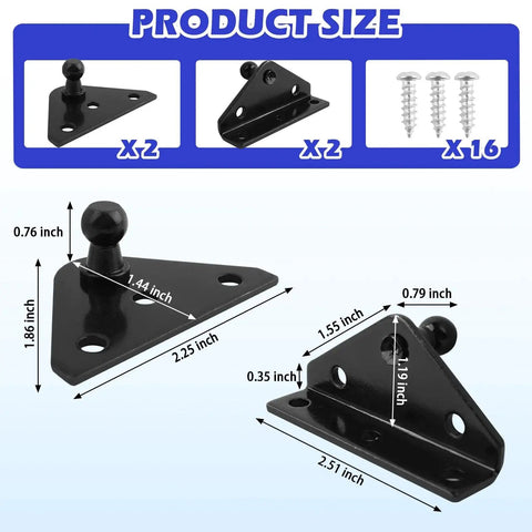 Image showing 4 Pieces 10mm Ball Stud Mounting Brackets For Heavy Duty Gas Struts Lift Supports Angled And Flat Mounts Kit With 16 Screws.