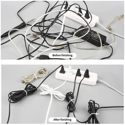 Before and after using self-locking nylon cable ties set for organizing wires in home or office