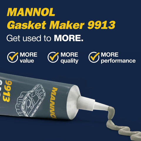 High Temp RTV Silicone Gasket Maker For Oil Pan Valve Cover Thermostat Housing And Gasket Repairs That Last Cures At Room Temperature To Create A Flexible Durable Seal And Stop Leaks Fast Mannol 9913 tube with sealant extruding