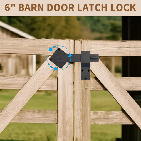 6 Inch Barn Door Flip Latch Lock Heavy Duty Gate Latch for Fence Shed Farm Garden and Sliding Doors, matte black, installed