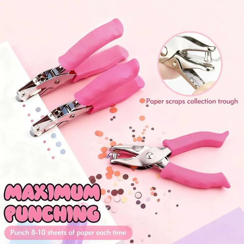 Two Piece Hole Punch Set Circle Punches One Quarter Inch And One Eighth Inch With Pink Soft Grip Handles
