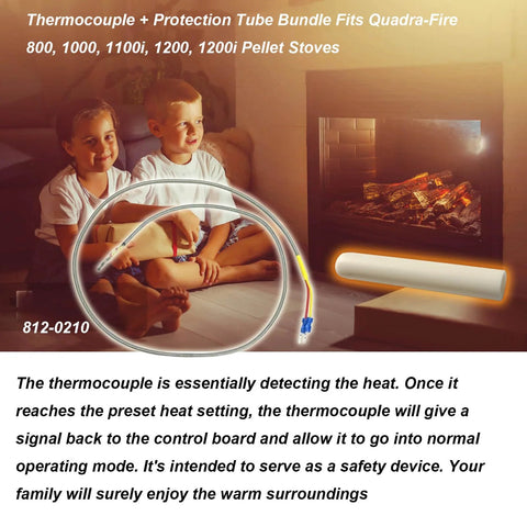 Replacement thermocouple bundle kit for Quadra-Fire pellet stoves; silver coil, yellow sleeve, blue connector, Amazon brand.