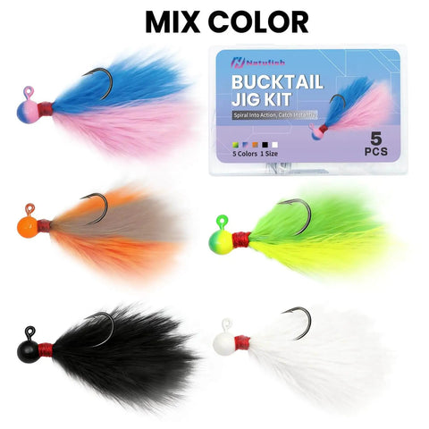 Five Piece Mixed Color Crappie Jigs Kit With Hand Tied Marabou Jigs One Sixty Fourth To One Quarter Ounce Freshwater And Saltwater Lures For Trout Bass Crappie And Walleye All Purpose Dope Tackle