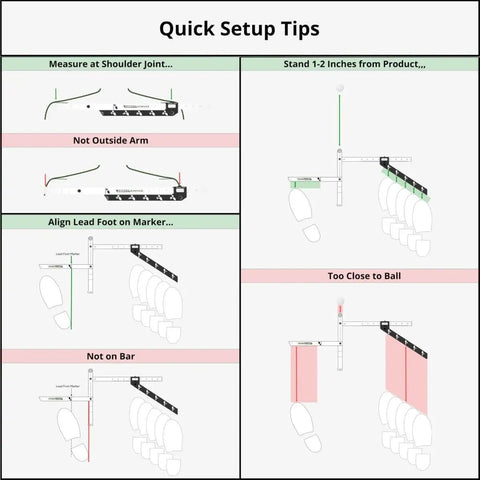 Guide for using Game Changing Golf Stance And Alignment Training Aid For Left And Right Handed Players, showing setup tips and positions.