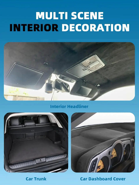 Black Suede Headliner Fabric 96 by 60 Inch Foam Backed Auto Interior Material used in car headliner, trunk, and dashboard cover