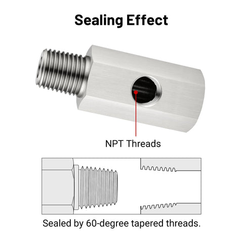 EVIL ENERGY stainless steel oil pressure sensor tee adapter, 1/4 NPT female to male with 1/8 NPT female port