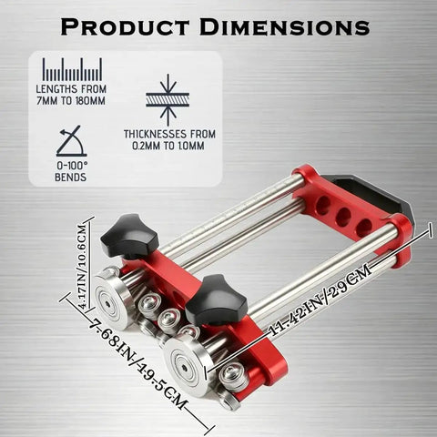 Sheet Metal Bender With Dual Station Rollers For 0 To 100 Degrees, Lightweight Workhorse 7 Inch Tool dimensions illustration