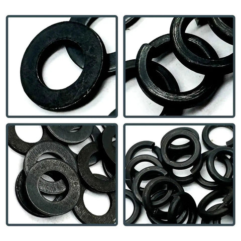 100 Piece Steel Fasteners Kit With 50 M8 Flat Washers And 50 M8 Split Lock Washers Black Oxide Finish Metric Hardware