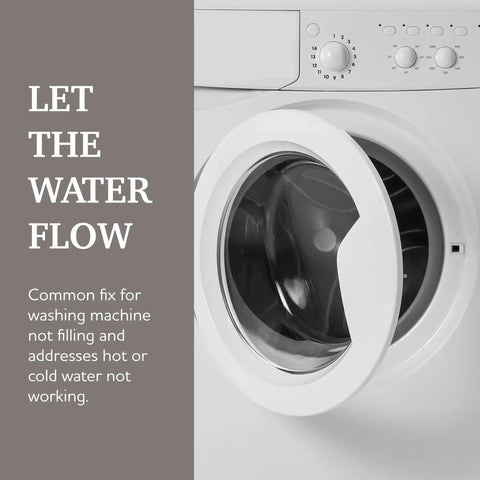 Water valve replacement part for GE washer; front-loading white appliance.