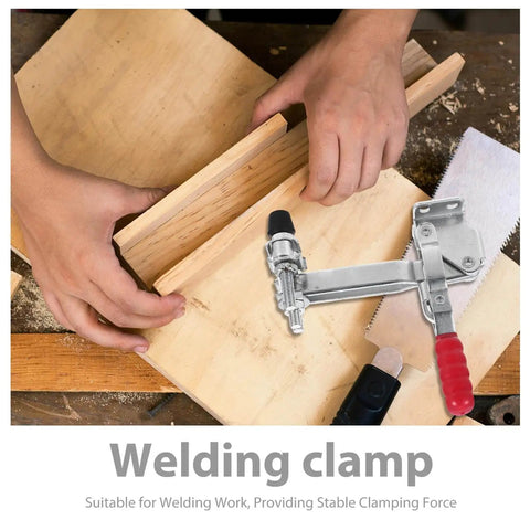 Two Pack Beefy Vertical Double Head Quick Release Welding Toggle Clamps Zinc Plated Iron Fixed Workholding Clamps In Use