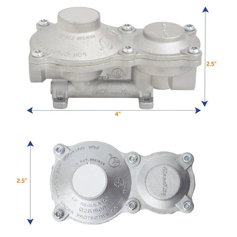 Dual Stage Propane Regulator For RVs Vans Trailers Campers 160000 BTU Vertical Mount Heavy Duty Aluminum Construction Top View