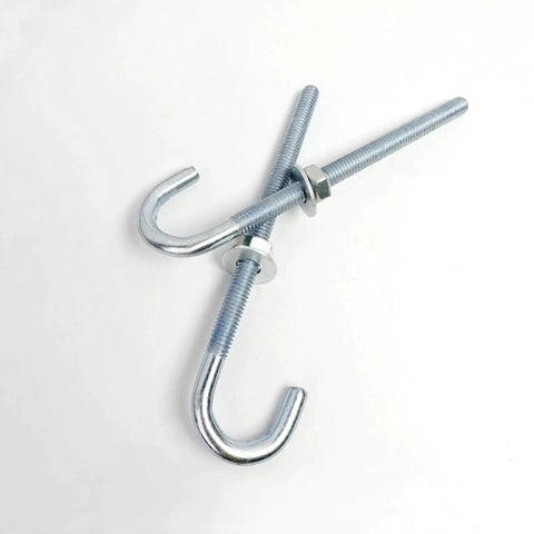 Ten Pcs Zinc Plated J Bolts One Quarter Inch By Four Inch With Nuts And Washers For Concrete Pads Wood Projects Outdoor Installations And General Construction Anchorage Durable Galvanized Steel Hardware Kit image showing two J bolts