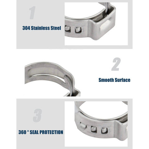 ISPINNER 25-piece hose clamp set, 304 stainless steel, single-ear stepless clamps, 10.3-12.8mm, smooth surface