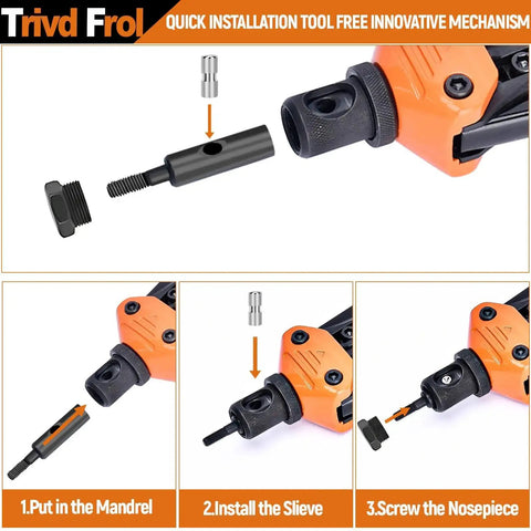 Beefed Up 16 Inch Rivet Nut Tool Kit With 15 Metric And SAE Mandrels, showing mandrel installation steps