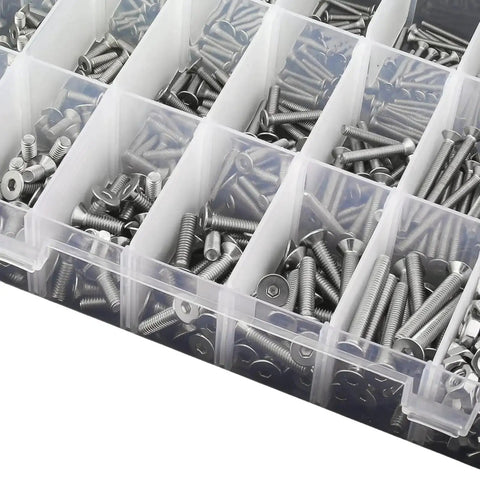 1080 Pcs M3 Screw Set with Stainless Steel Hex Flat Head Countersunk Screws Nuts and Washers in M3 Lengths from 6 mm to 50 mm