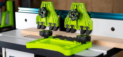 Featherboard For Table Saws With EVA Feathers That Keep Kickback In Check And Boost Feed Control For FencePRO FP4 2 Pack installed on table saw.