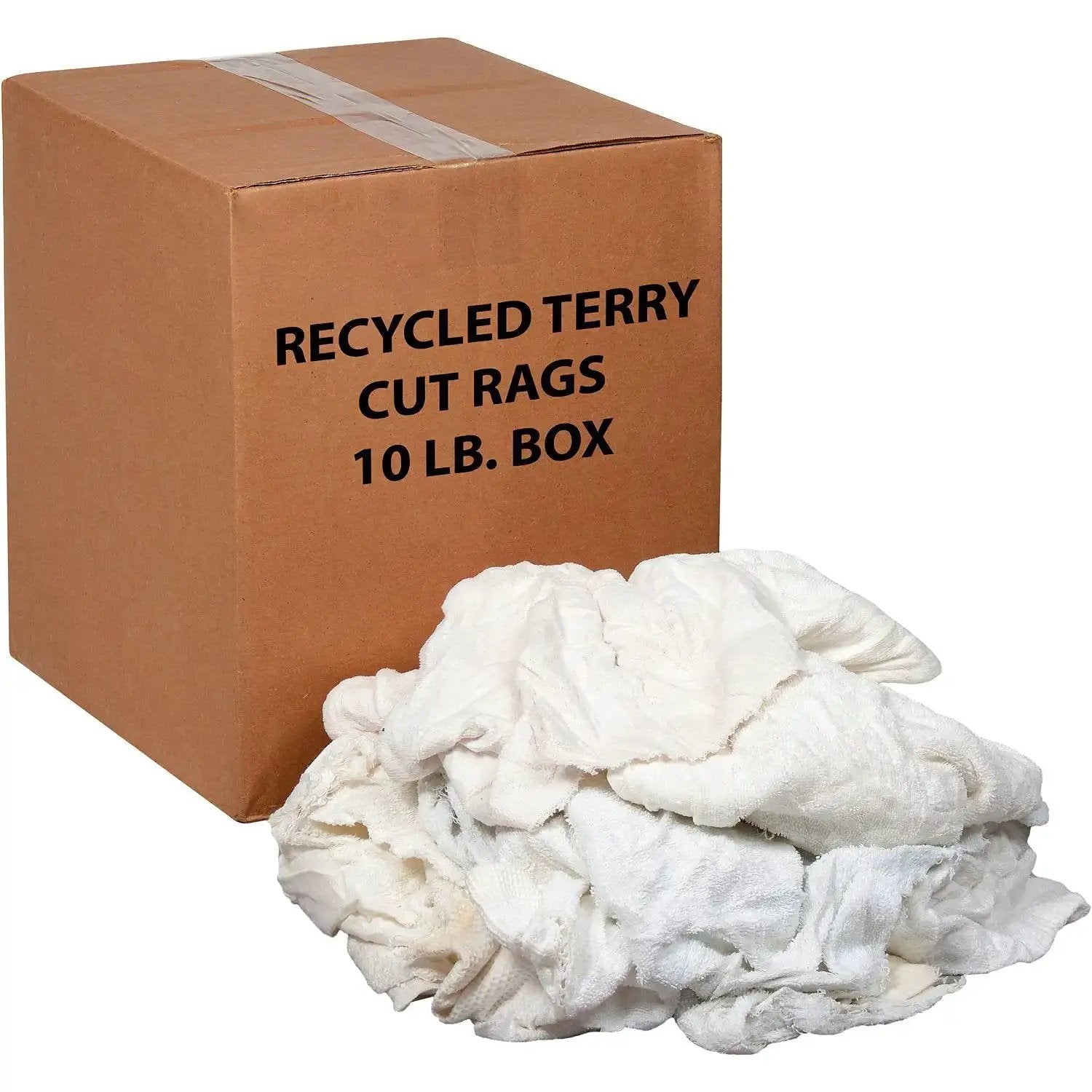 10 Lb Box Pro Grade Recycled Cotton Terry Cut Rags Whi...