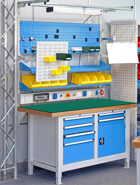 Workbench with 23.7 inch by 118 inch rubber ESD soldering mat roll with anti static and high temperature resistance grounding desk pad